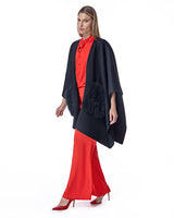 Julia & Stella by Maximilian Wool Blend Ruana with Plush Cashmere Goat Trim Cape- Maximilian