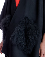 Julia & Stella by Maximilian Wool Blend Ruana with Plush Cashmere Goat Trim Cape- Maximilian
