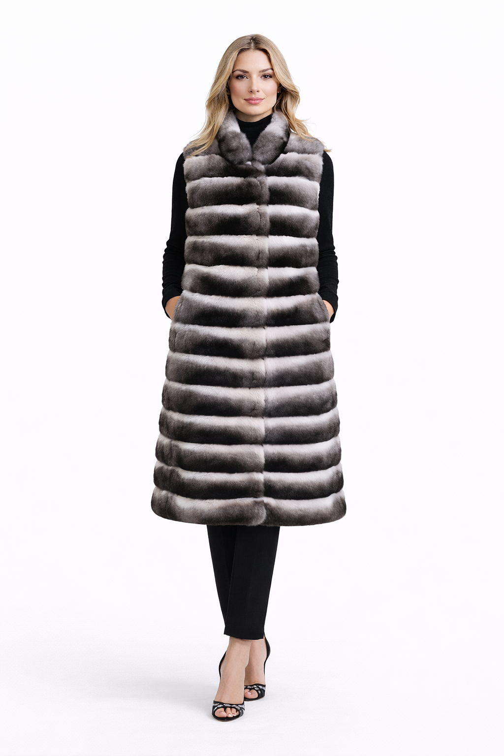 Natural Chinchilla Long Vest (Tunic) Horizontal Body-47"