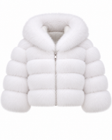 Maximilian 18" Bright White Fox Fur Hooded Bolero with Leather Inserts