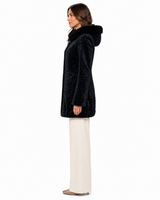 Maximilian One-of-a-Kind 31" Blue Black Dyed Swakara Lamb Jacket with Hood