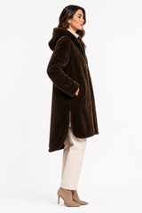 Maximilian Brown Shearling Lamb Hooded  Coat