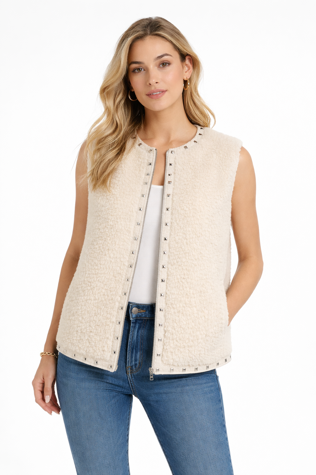 Studded Lamb Wool Vest-24"