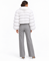 Maximilian 18" Bright White Fox Fur Bolero with Leather Inserts