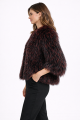 Claret Dyed Silver Fox Collarless Bolero- 22"
