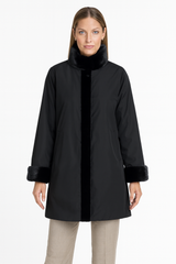 32" Black Dyed Sheared mink Reversible Jacket with Long Hair Mink Collar & Cuffs