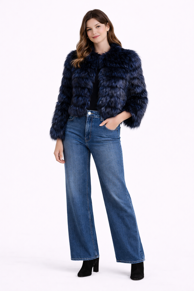 FEATHERED HORIZONTAL DYED SILVER FOX BOLERO=22"