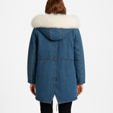 36" Fur-Trimmed Denim Parka with Detachable down Liner