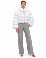 Maximilian 18" Bright White Fox Fur Bolero with Leather Inserts