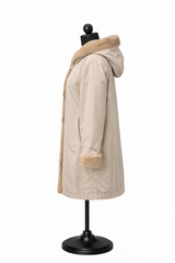 Archive & Vintage Beige Raincoat with Sheared Mink Hood &amp; Pastel Tuxedo Trim -32"