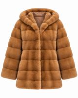 Maximilian 29" Whiskey Dyed Horizontal Mink Jacket with Hood