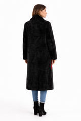 Black Shearling Lamb Coat with Geometric Front