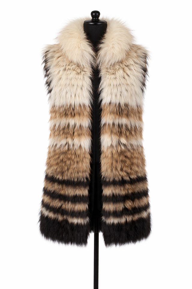 Archive & Vintage Dyed Finnish Raccoon Vest Reversible to Black Wool Cashmere knit-28"