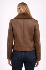 Chestnut Dyed Shearling Lamb Moto Jacket