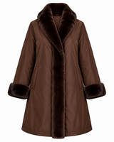 Maximilian 36" Reversible Dyed Sheared Mink Coat with Long Hair Mink Tuxedo and Cuffs
