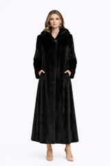 Black Dyed USA Mink Coat with Hood-51"