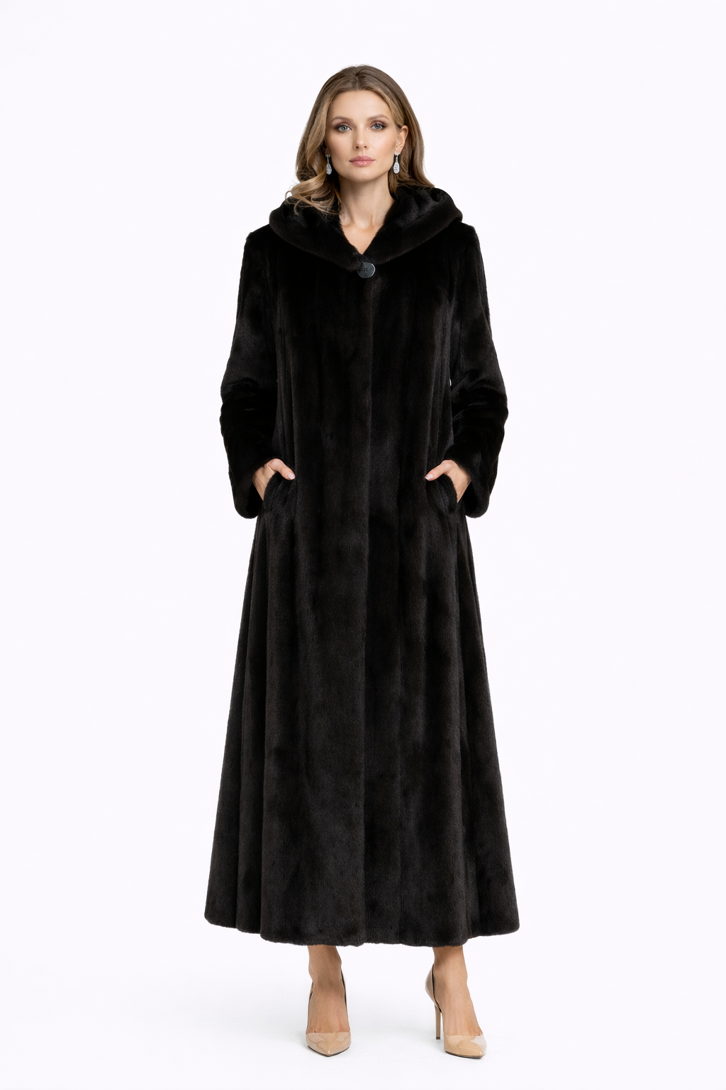 Black Dyed USA Mink Coat with Hood-51"