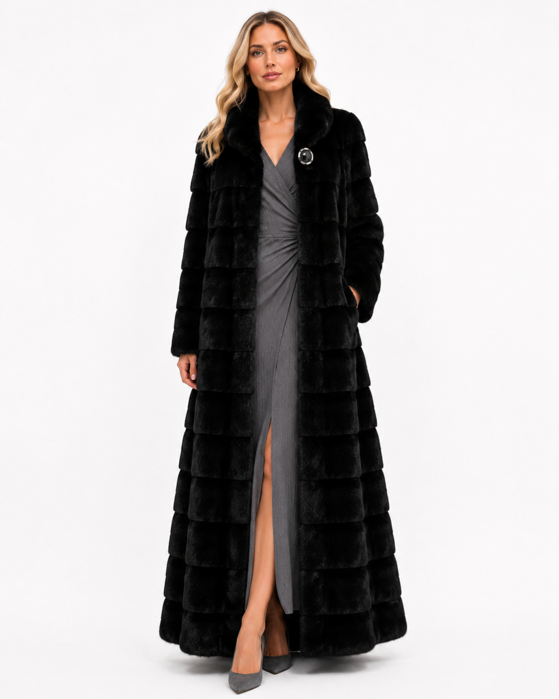 Maximilian One-of-a-Kind 54" BLACKGLAMA® Mink Coat, Horizontal Body