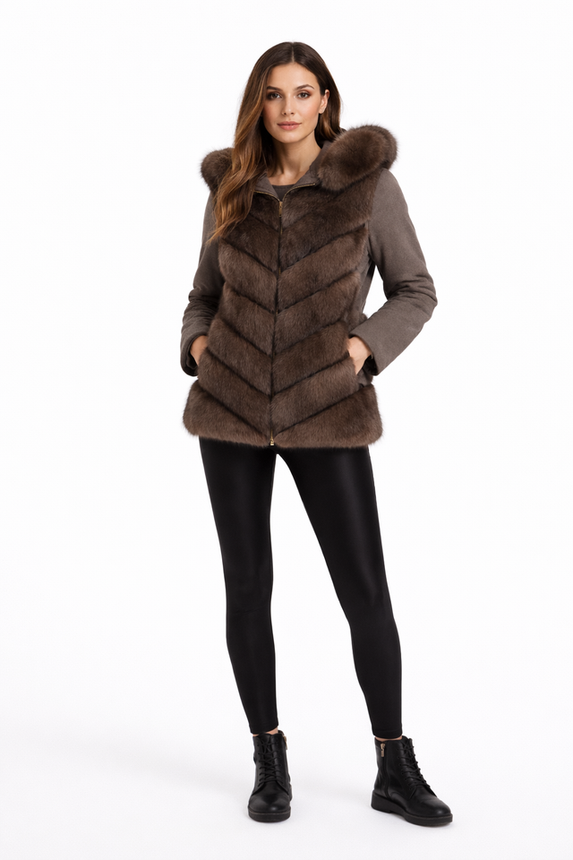 Russian Sable & Cashmere Mixed Media Hooded Jacket | Maximilian