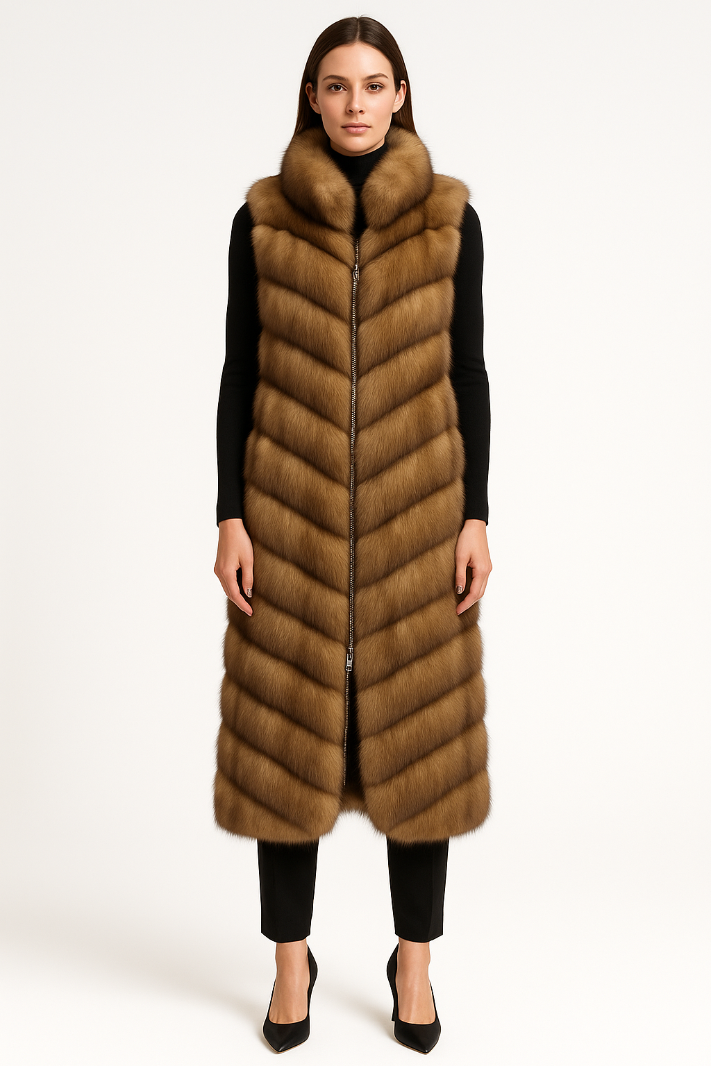 47" CHEVERON RUSSIAN SABLE VEST WITH ZIPPER