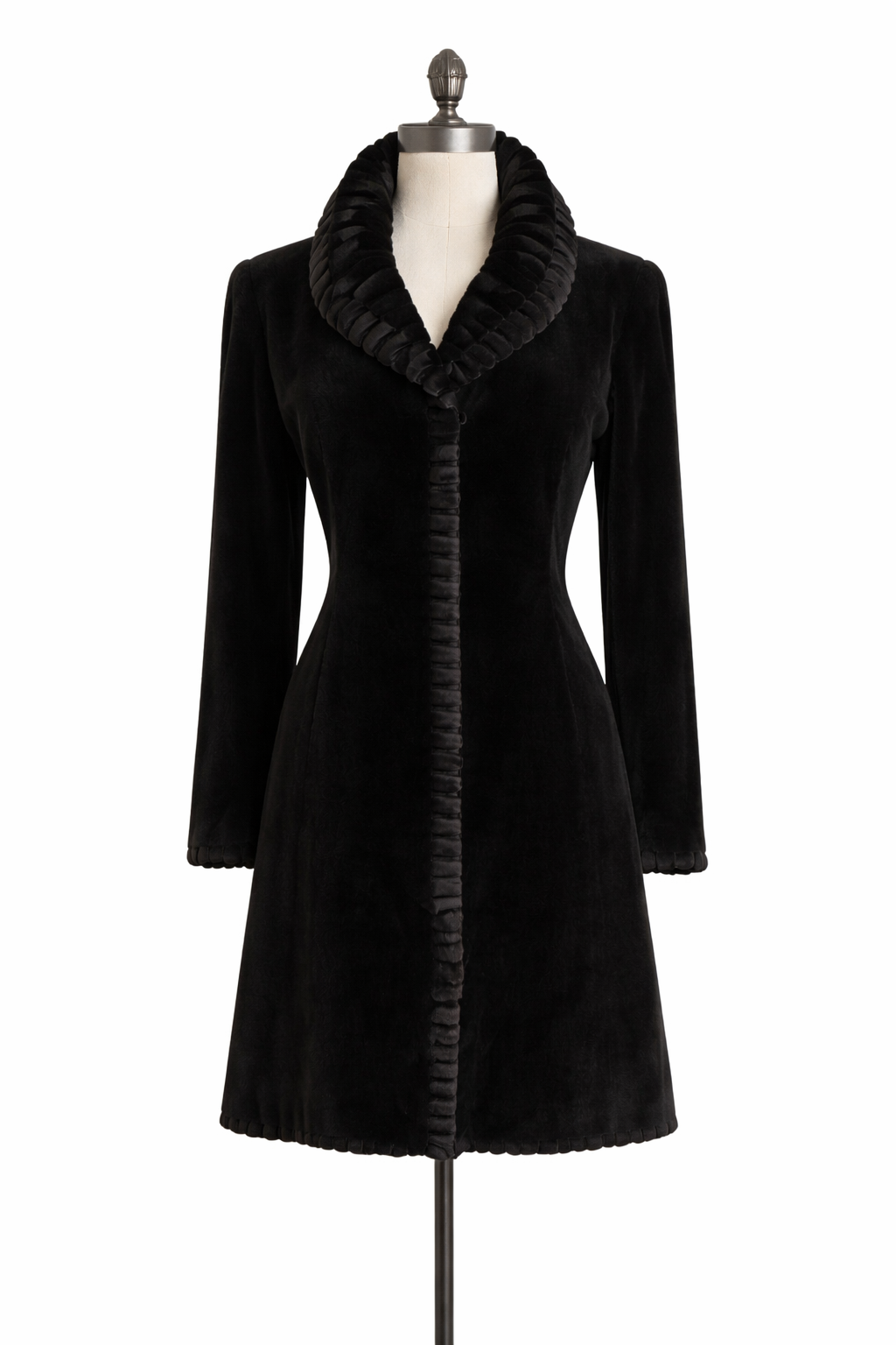 Archive & Vintage Black Dyed Sheared Mink Coat with Grooved Trim-35"