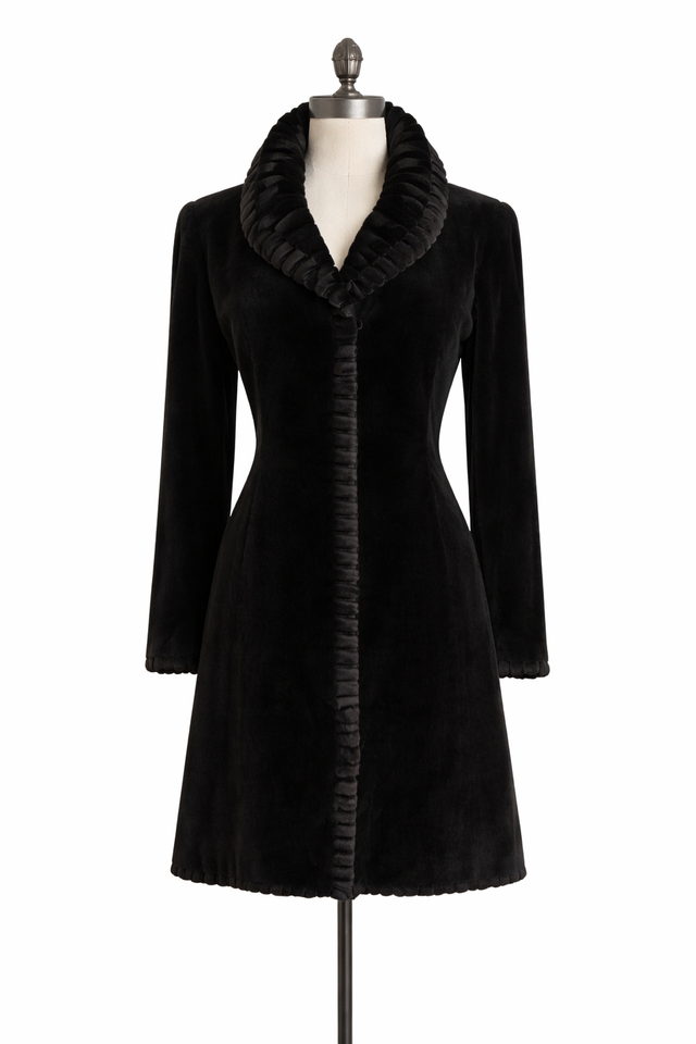 Archive & Vintage Black Dyed Sheared Mink Coat with Grooved Trim-35"