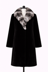 Archive & Vintage Black dyed Sheared Mink Coat with Chinchilla Collar