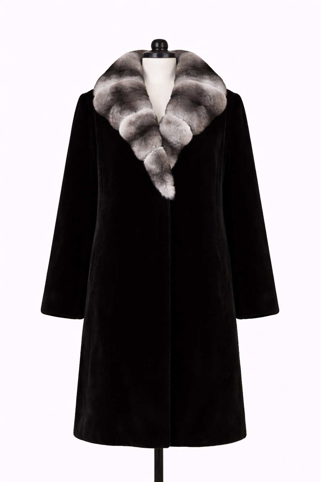 Archive & Vintage Black dyed Sheared Mink Coat with Chinchilla Collar