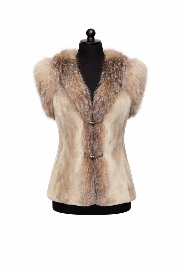 Archive & Vintage Dyed Sheared Mink Vest with Crystal Dyed Fox Trim -22"