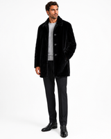 Men's 33" Reversible Black Leather Jacket with Sheared Rabbit & Mink Shirt collar