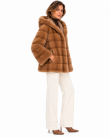 Maximilian 29" Whiskey Dyed Horizontal Mink Jacket with Hood