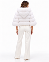 Maximilian 18" Bright White Fox Fur Hooded Bolero with Leather Inserts