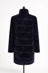 Archive & Vintage Reversible Navy Sheared Mink Coat with leather Inserts- 35"