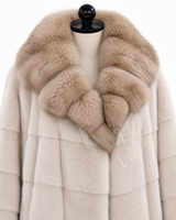 One-of-a-Kind 36" Natural Pearl Mink Cape Coat with Bleached Russian Sable Notch Collar