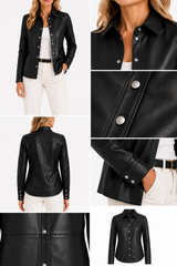 Maximilian Slim Fit Leather Snap Shirt in Lamb leather