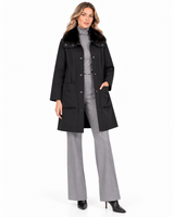 Maximilian 34" Black Water-Repellent Silk Coat with Mink Collar & Sheared Mink Liner