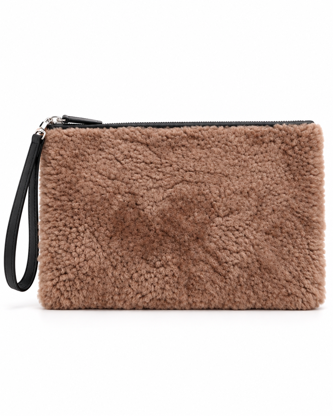 Light Brown Dyed Shearling Lamb Wristlet Clutch