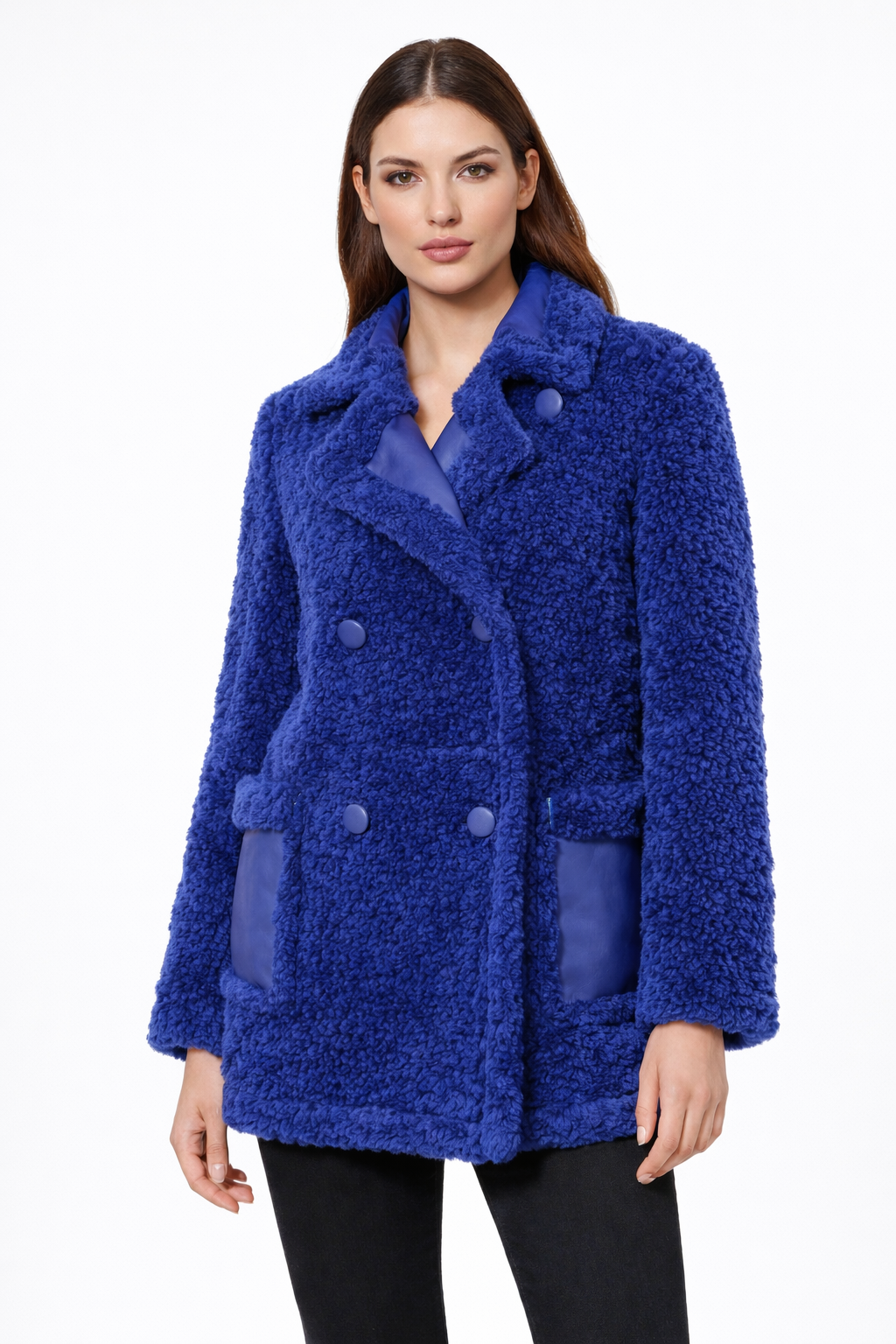 Royal Blue Merino Shearling Lamb Petite Pea Jacket-Maximilian