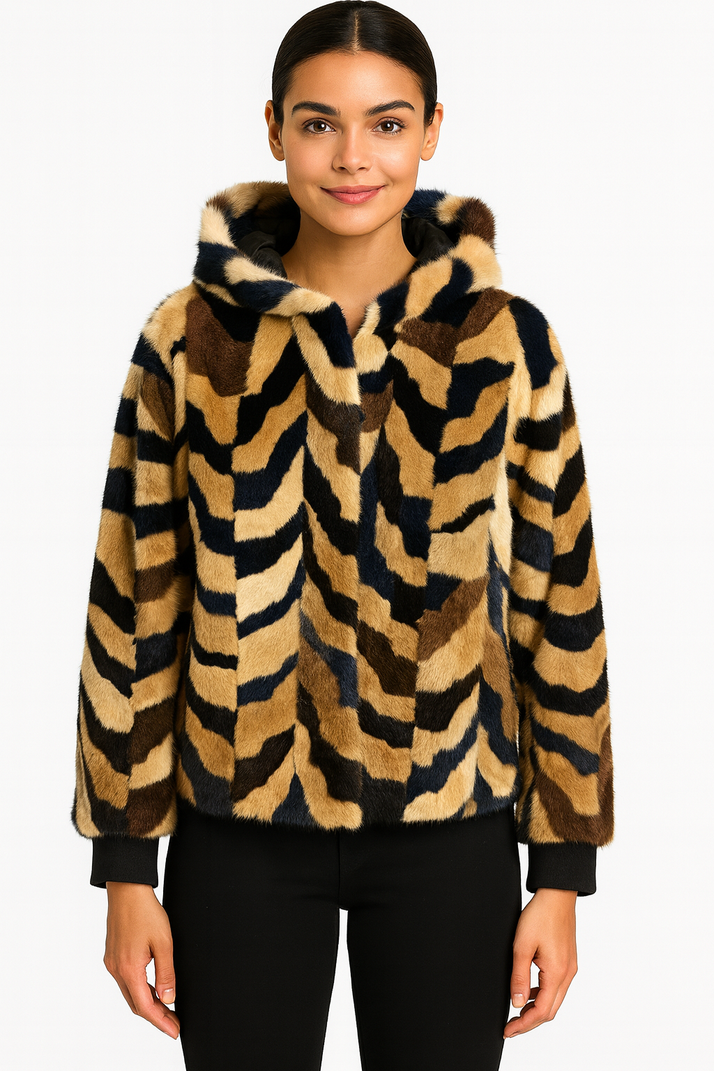 22" DYED MINK SECTION HOODED JACKET-REVERSIBLE