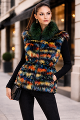 Multicolor Fox & Raccoon Fur Vest- 24"