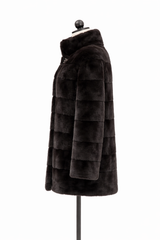 Archive & Vintage Black Horizontal Mink Jacket with Stand Collar- 32"