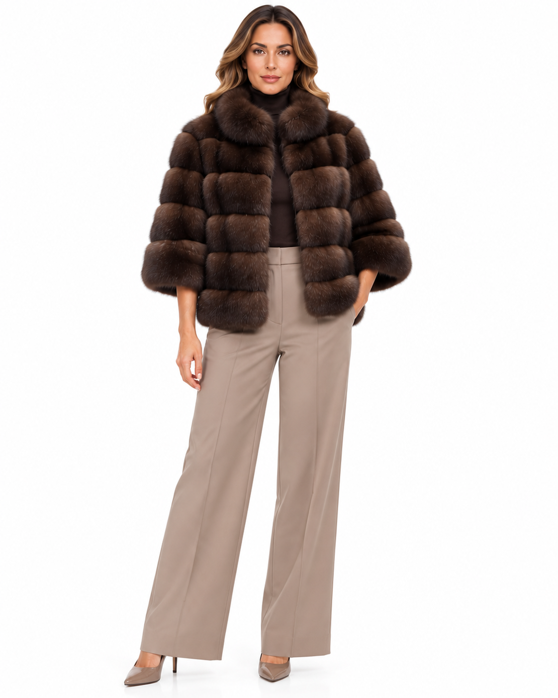 Maximilian 24" Natural Russian Sable Horizontal Bolero Jacket