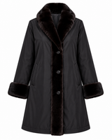 Maximilian 36" Reversible Dyed Sheared Mink Coat with Long Hair Mink Tuxedo and Cuffs