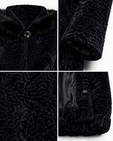 Maximilian One-of-a-Kind 31" Blue Black Dyed Swakara Lamb Jacket with Hood