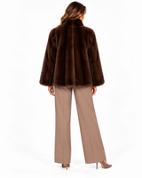 Maximilian 25" Demibuff Mink V-neck Jacket with Leather Belt