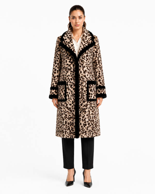 One-of-a-Kind 39" Animal Print Mink Coat with Black dyed Sheared Mink Trim