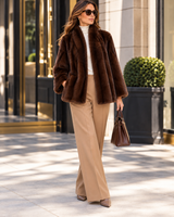 Maximilian 25" Demibuff Mink V-neck Jacket with Leather Belt