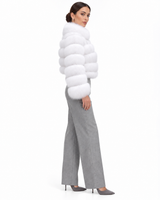 Maximilian 18" Bright White Fox Fur Bolero with Leather Inserts