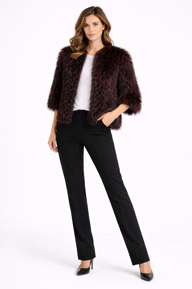 Claret Dyed Silver Fox Collarless Bolero- 22"