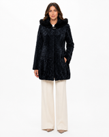 Maximilian One-of-a-Kind 31" Blue Black Dyed Swakara Lamb Jacket with Hood